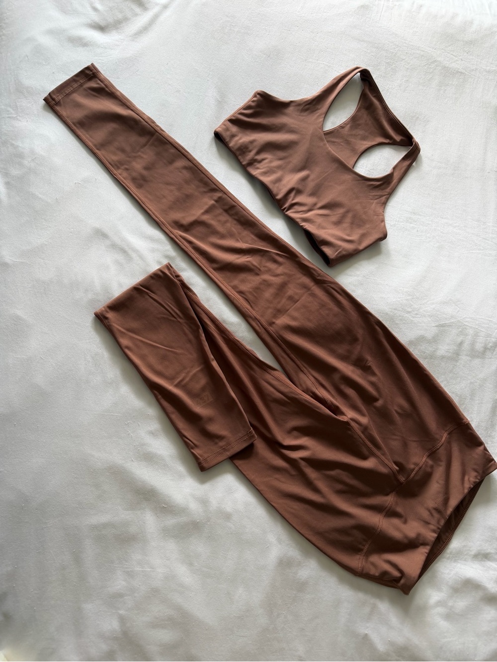 Brown High-Rise Leggings with Matching Racerback Sports Bra